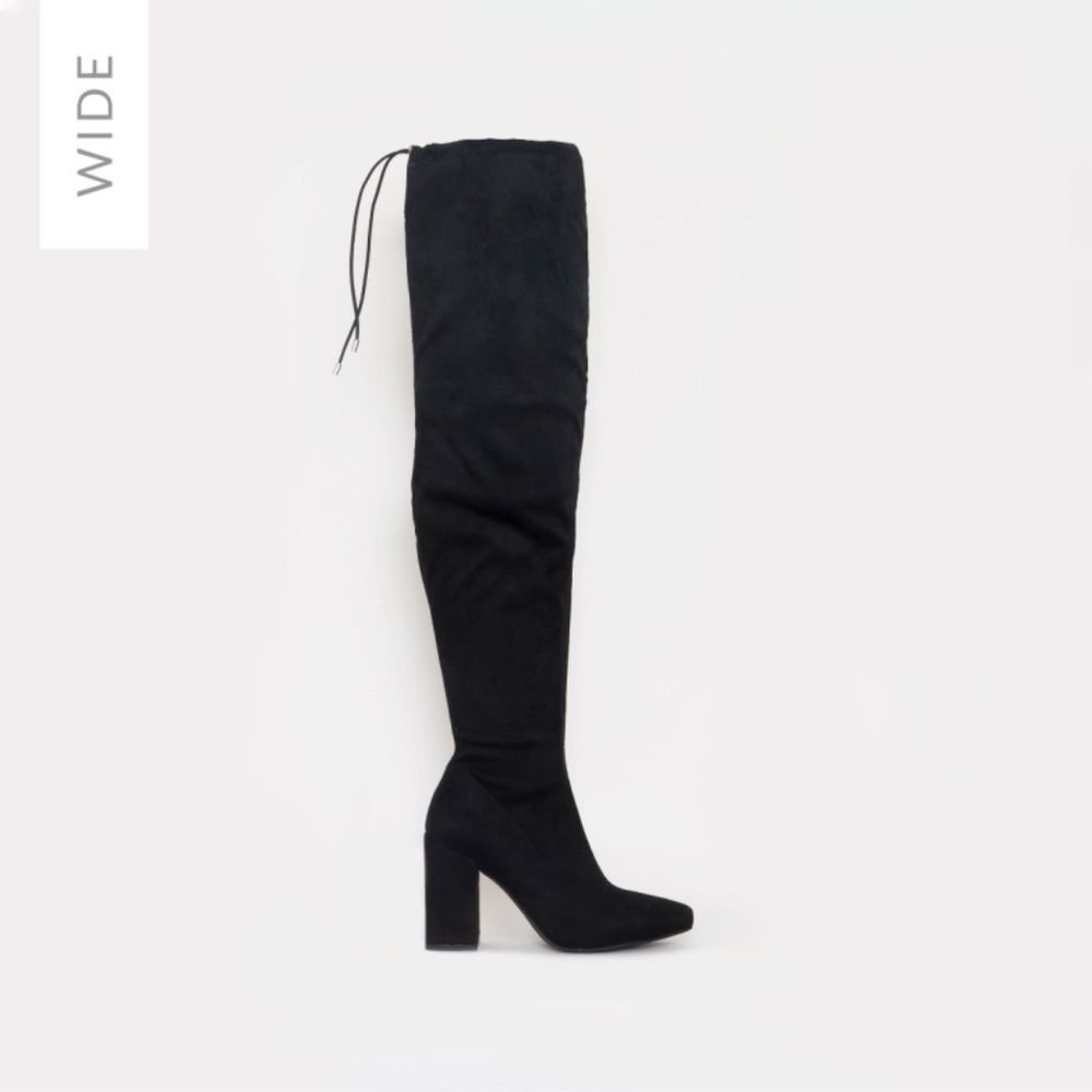 Simmi Shoes Rochelle Wide Fit Black Suede Thigh High Black Boots
